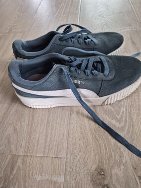 Puma Suede-Style Blue Low Top Sneakers with White Stripe